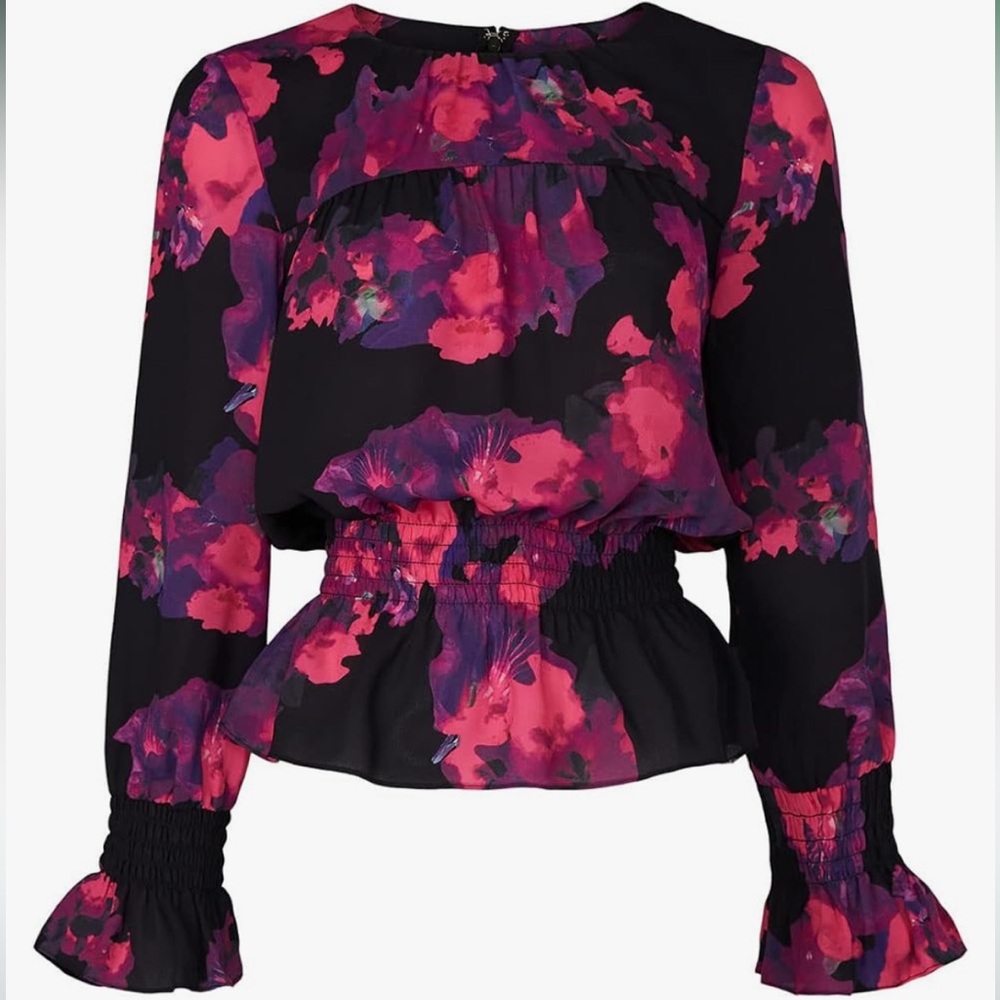 Victor Alfaro Collective Painted Floral Peplum Blouse